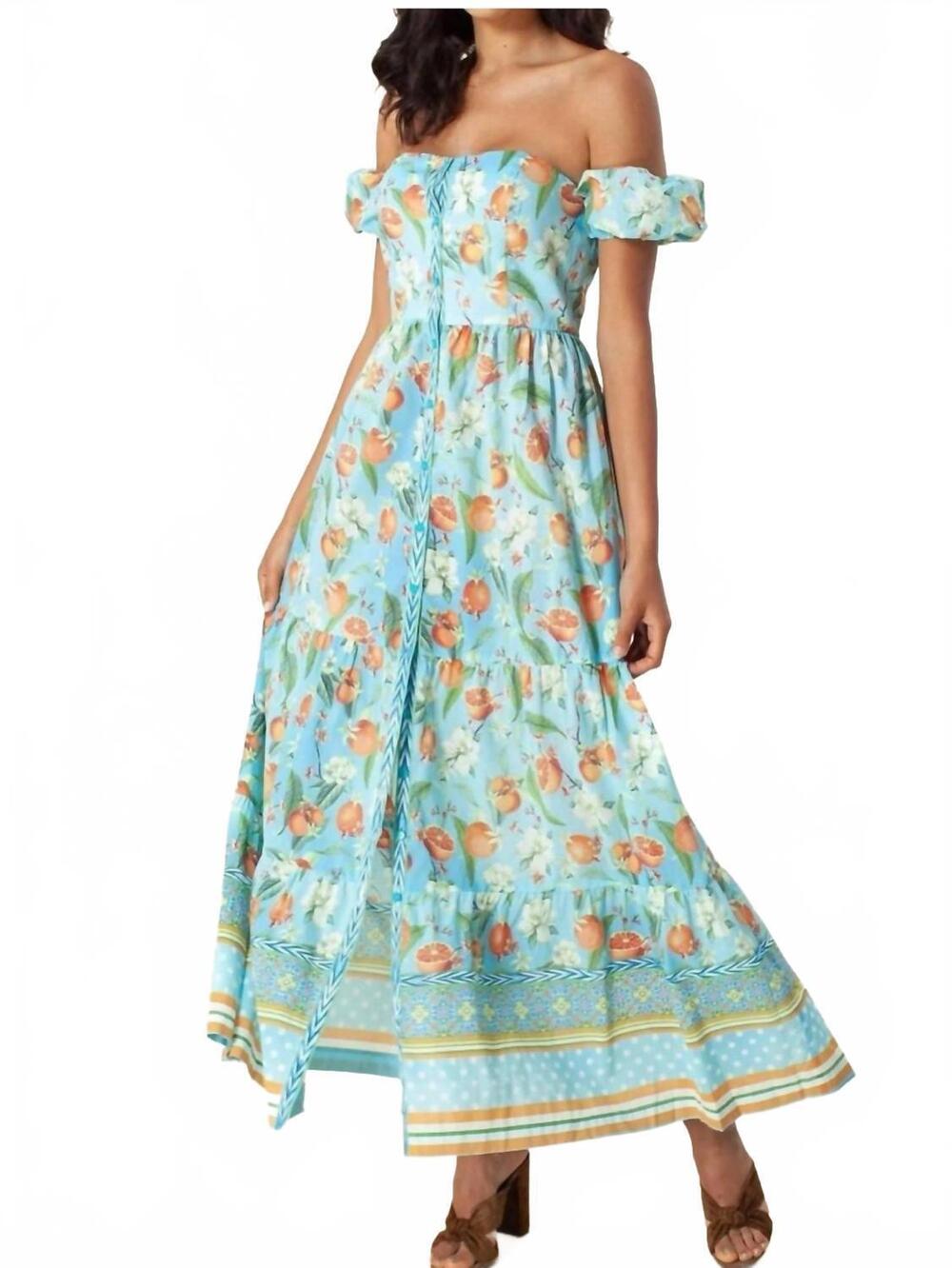 NEW HALE BOB citrus cotton midi dress in blue